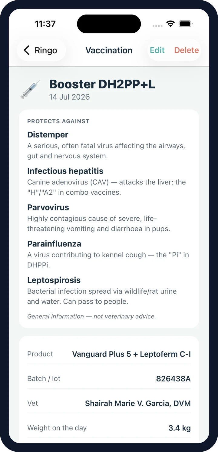 CorePaw plain-language vaccine information